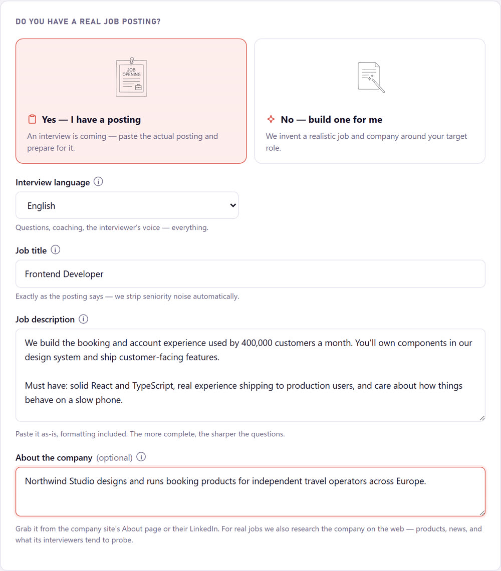 Setting up a position